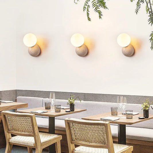Artfan Yellow Travertine LED Wall Sconce with Nordic Modern Glass Design