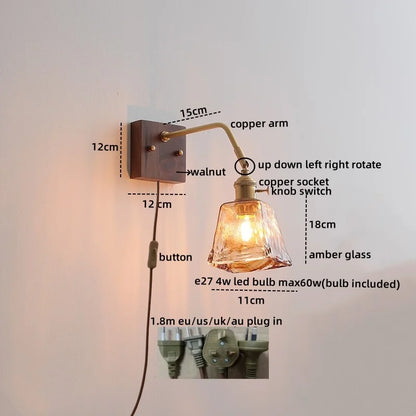 Artfan Amber Glass LED Wall Sconce Pull Chain Switch.
