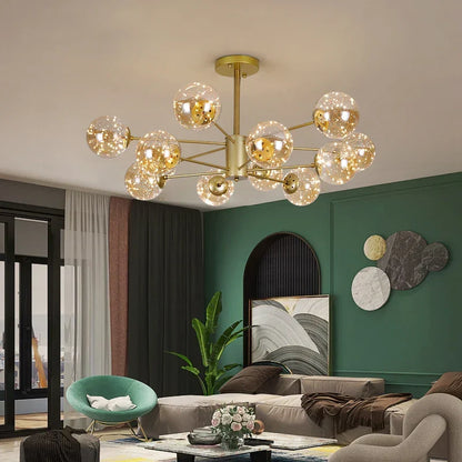 Artfan lighting Black Glass Ball Chandelier: Luxury Dimmable Pendant Lamp for Living Room & Bedroom.