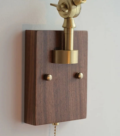 Artfan Ash Wood LED Wall Lights Swing Arms Blue Glass Bedside Lamp