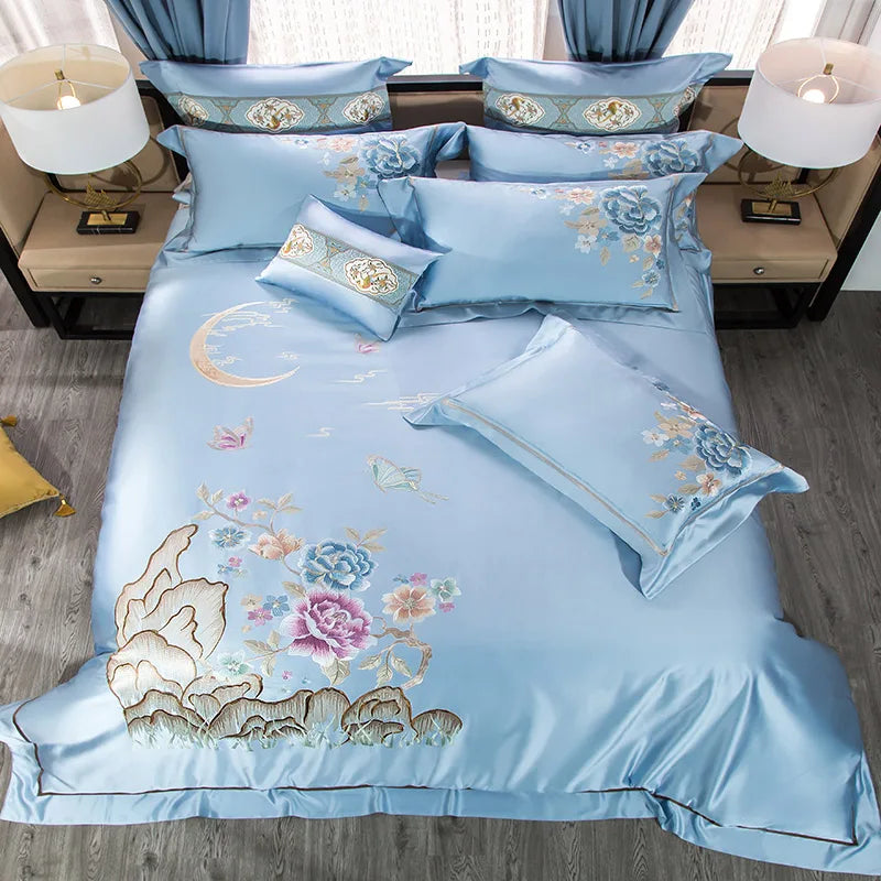 Artfan 200S Cotton Embroidery Bedding Set - Queen King Linens - Duvet Cover Sheets