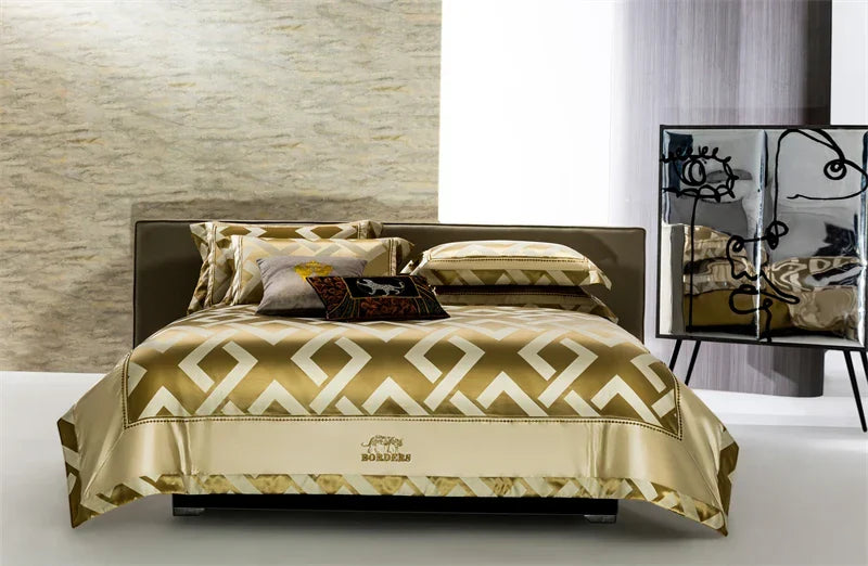 Artfan American Jacquard Brocade & Egyptian Cotton Embroidered Bedding Set with Pillowcase