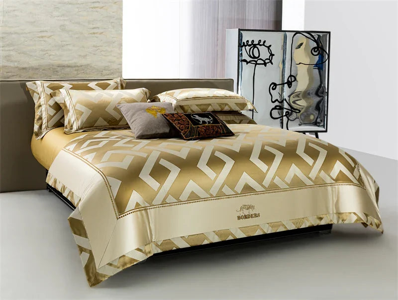Artfan American Jacquard Brocade & Egyptian Cotton Embroidered Bedding Set with Pillowcase
