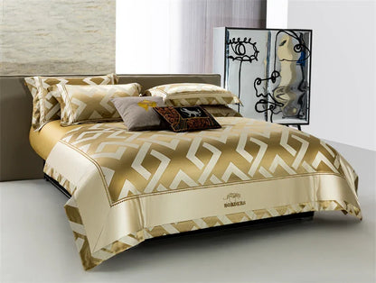 Artfan American Jacquard Brocade & Egyptian Cotton Embroidered Bedding Set with Pillowcase