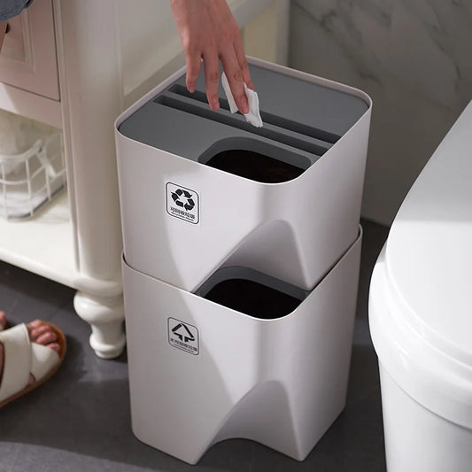 Artfan Stackable Trash Can with Lid Kitchen Waste Bin Bathroom Plastic Paper Basket