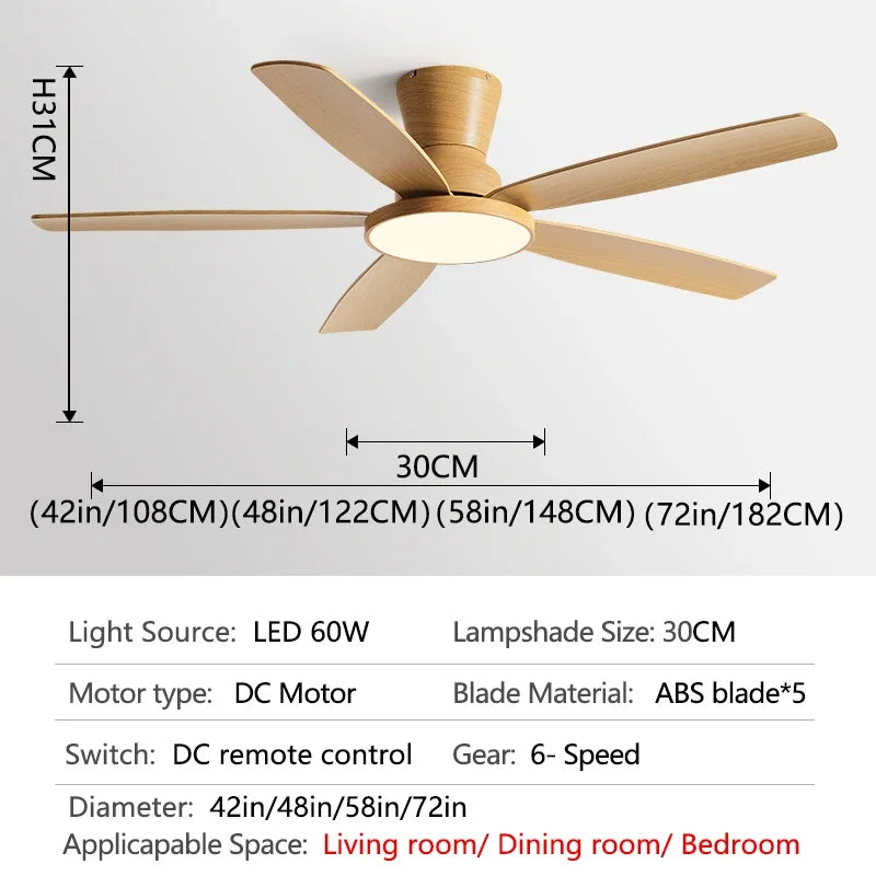 Artfan 72" DC Ceiling Fan Light Remote Control Strong Winds Living Room Mute Chandelier