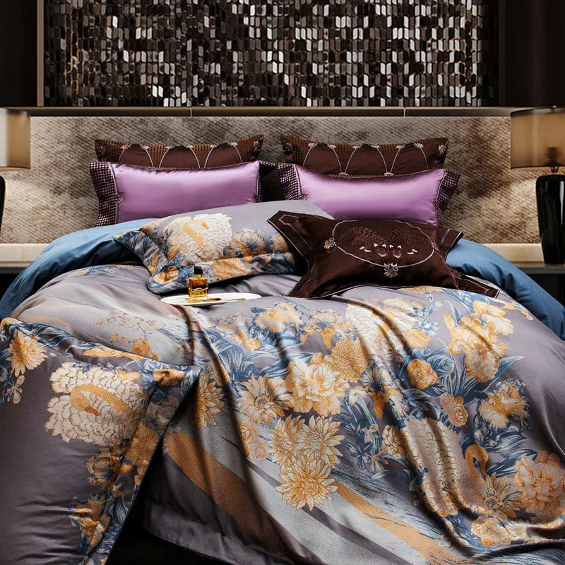 Artfan 1500TC Egyptian Cotton Jacquard Bedding Set for Queen King Size Linens