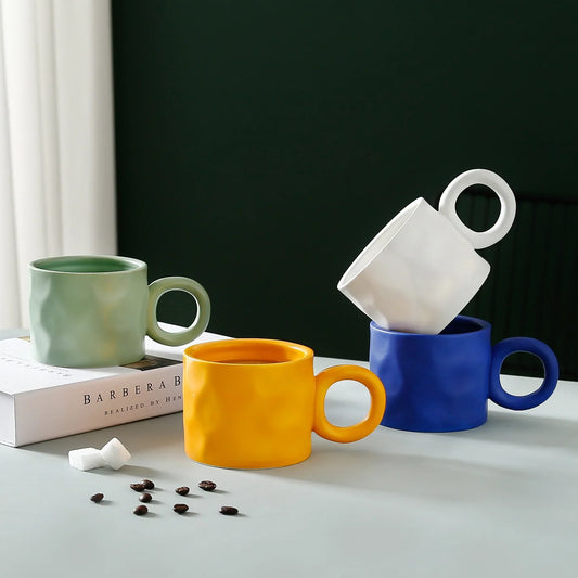 Artfan 400ml Ceramic Coffee Mug with Round Handle, Home Drinking Cup