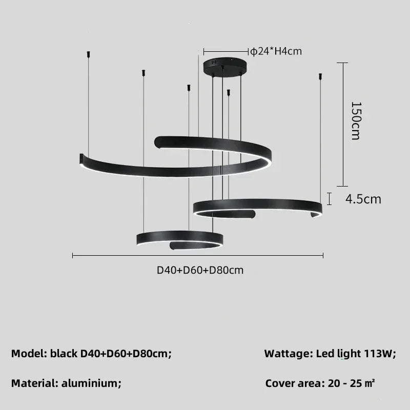 Artfan lighting Black LED Chandelier Pendant Light for Foyer Stairs Bar, Minimalist Indoor Hanging Lamp