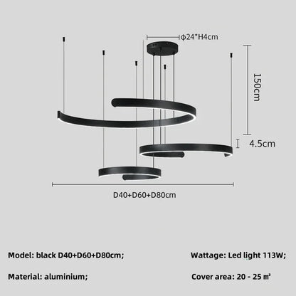 Artfan lighting Black LED Chandelier Pendant Light for Foyer Stairs Bar, Minimalist Indoor Hanging Lamp