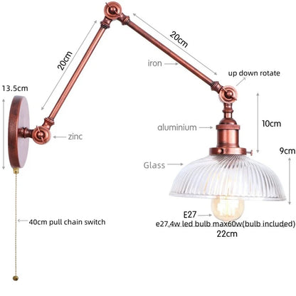 Artfan Adjustable Glass Swing Arm LED Wall Sconce with Pull Chain Switch