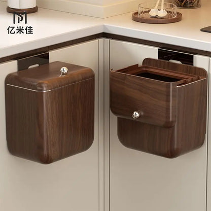 Artfan Antique Style Wood Grain Hanging Kitchen Trash Can with Lid