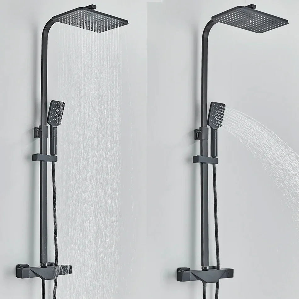 Artfan lighting Black Thermostatic Shower Faucet Rain Head System for Wall Mount Installation