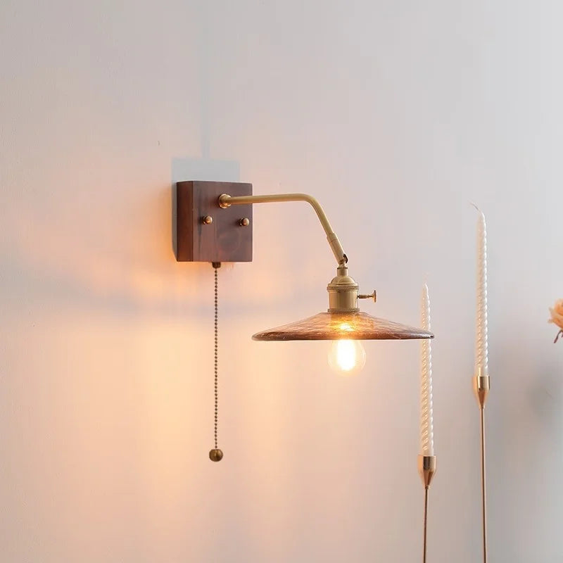 Artfan Amber Glass LED Wall Sconce Pull Chain Switch.