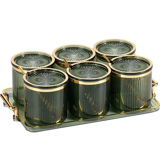 Artfan Acrylic Seasoning Jar Set with Tray - Kitchen Storage Organizer