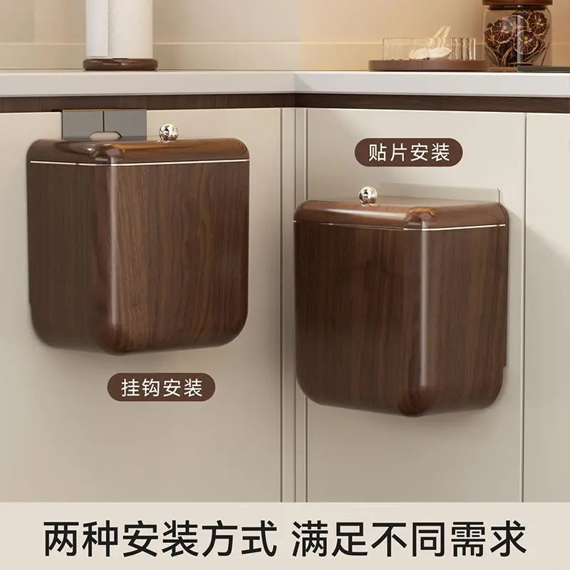 Artfan Antique Style Wood Grain Hanging Kitchen Trash Can with Lid