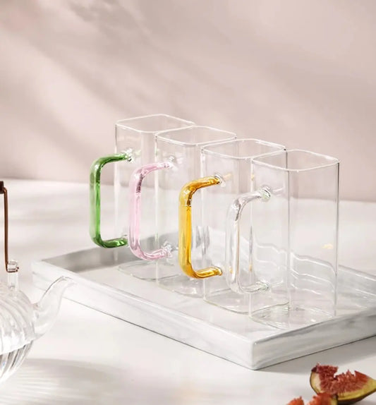 Artfan 400ml Square Glass Mug, Microwave Safe, Transparent, Party Beer Coffee Cup