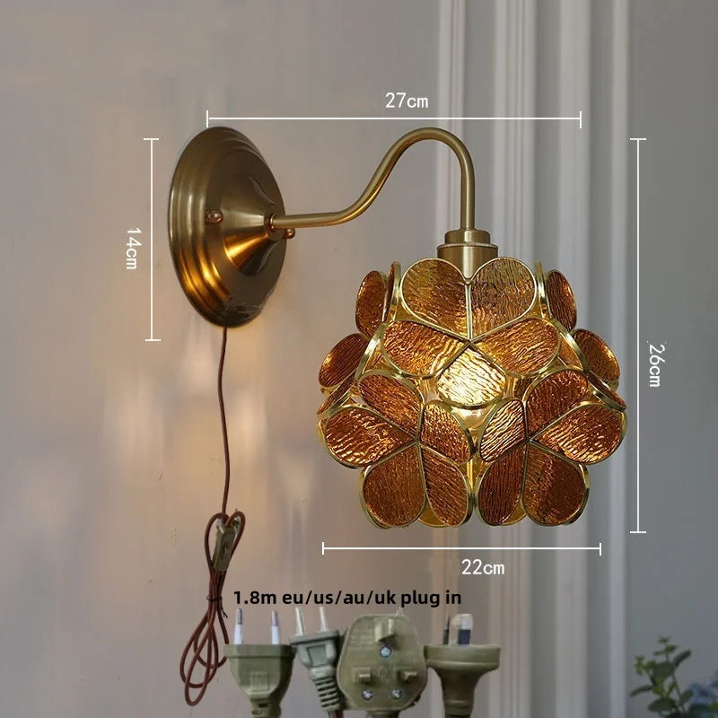 Artfan Amber Glass Wall Sconce Vintage Loft LED Vanity Light Fixture