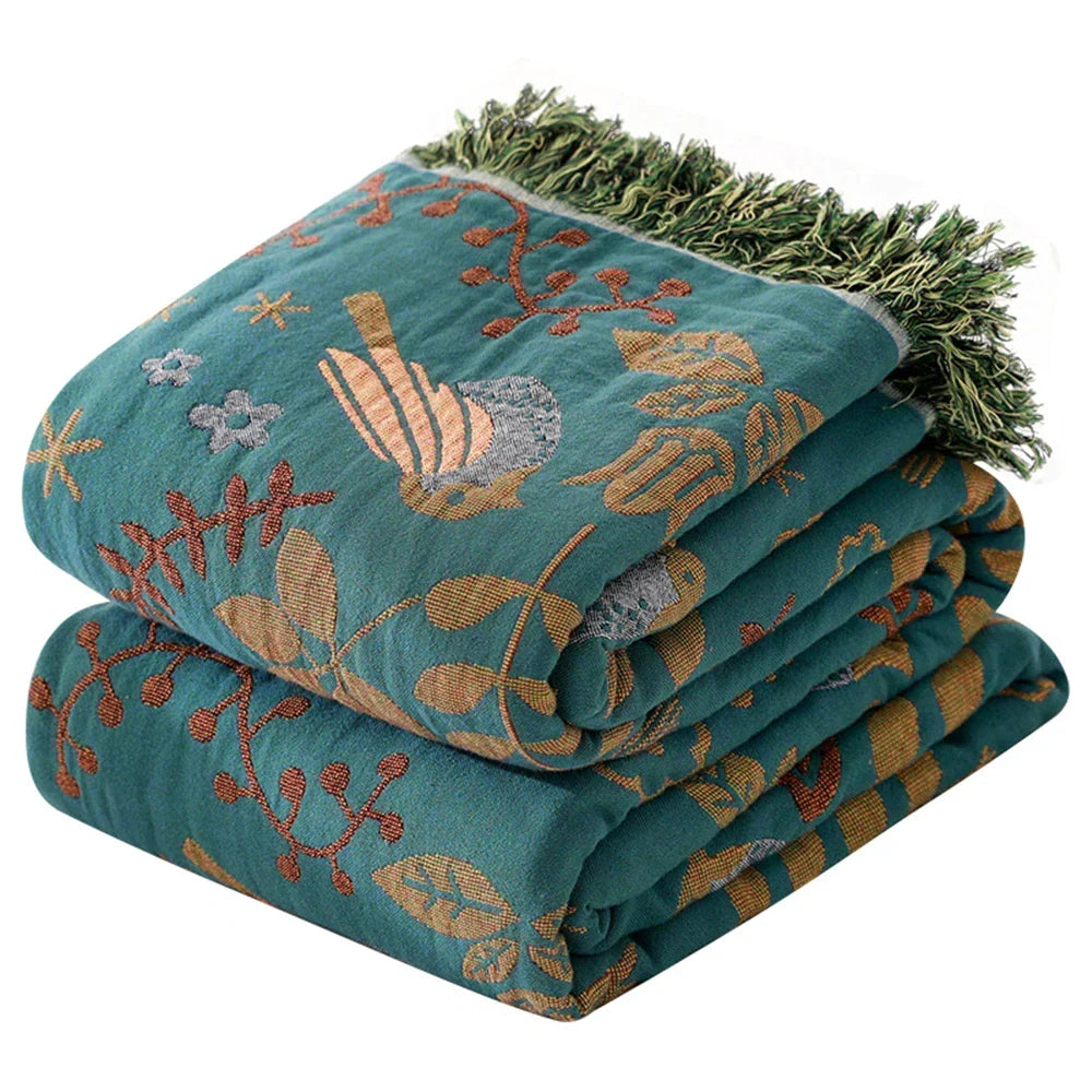 Artfan lighting Birds Jacquard Cotton Gauze Sofa Cover - Non-Slip Blanket for All Seasons