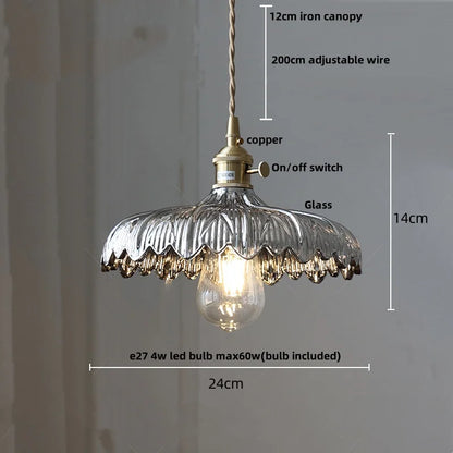 Artfan Amber Glass Walnut Wood LED Pendant Lamp with Copper Knob Switch