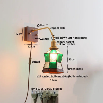 Artfan Amber Glass LED Wall Sconce Pull Chain Switch.