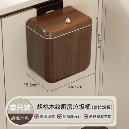 Artfan Antique Style Wood Grain Hanging Kitchen Trash Can with Lid