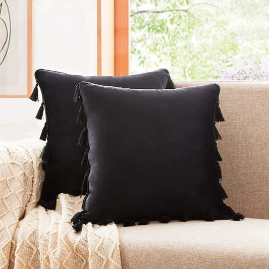 Artfan lighting Black Velvet Tassel Fringe Throw Pillow Cover for Bed Sofa Couch