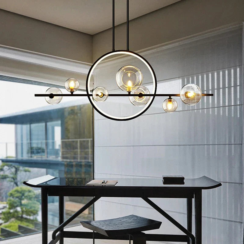 Artfan lighting Black Ring LED Pendant Light with Glass Lampshade for Dining Room and Kitchen