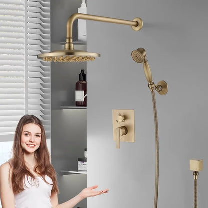 Artfan Antique Brass Shower Faucet Set with 10 Inch Round Head - Bathroom Wall Kit