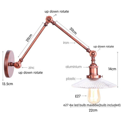 Artfan Adjustable Glass Swing Arm LED Wall Sconce with Pull Chain Switch