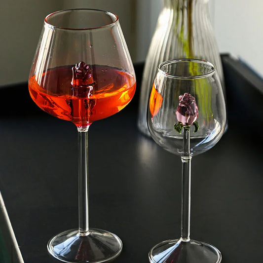 Artfan 3D Rose Stemware Wine Glass, Champagne Flute - Lovely Gift Home Decor
