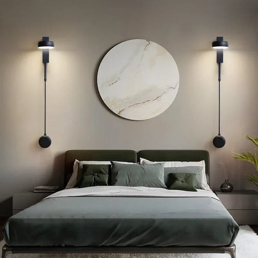 Artfan lighting Black Rotation LED Wall Lamp for Bedroom Bedside, Modern Indoor Lighting Fixtures