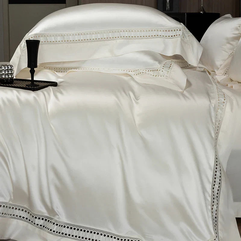 Artfan 1000TC Egyptian Cotton Luxury Satin Bedding Set with Wide Hollow Edge