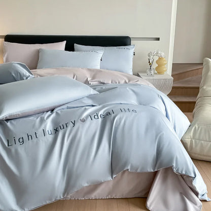 Artfan 120S Long Staple Cotton Satin Embroidery Bedding Set - Solid Color Twin Full Double Comforter