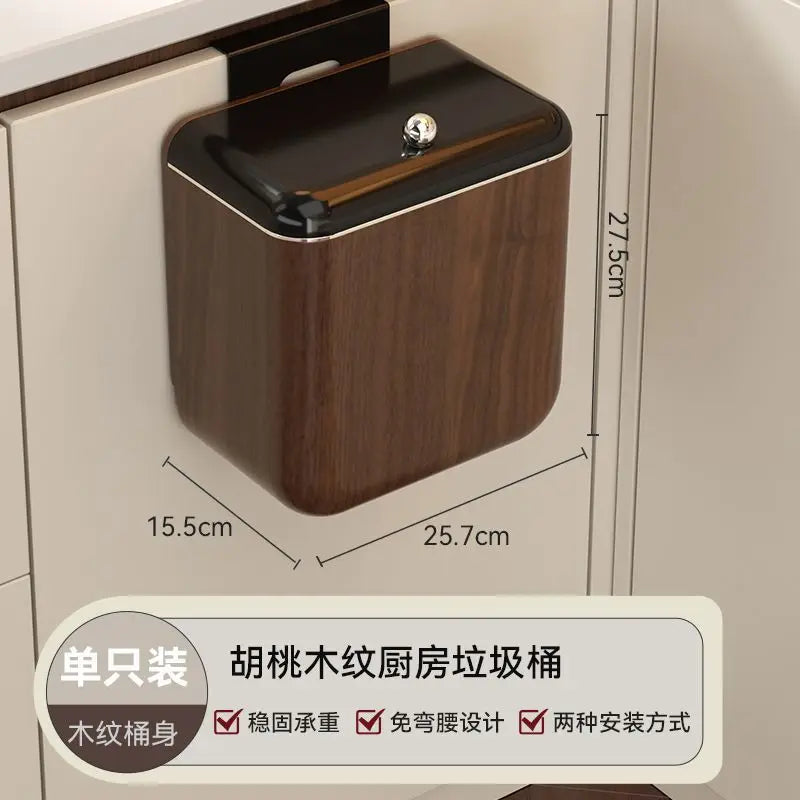 Artfan Antique Style Wood Grain Hanging Kitchen Trash Can with Lid