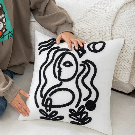 Artfan Abstract Art Line Cushion Cover Plush Embroidered Pillowcase