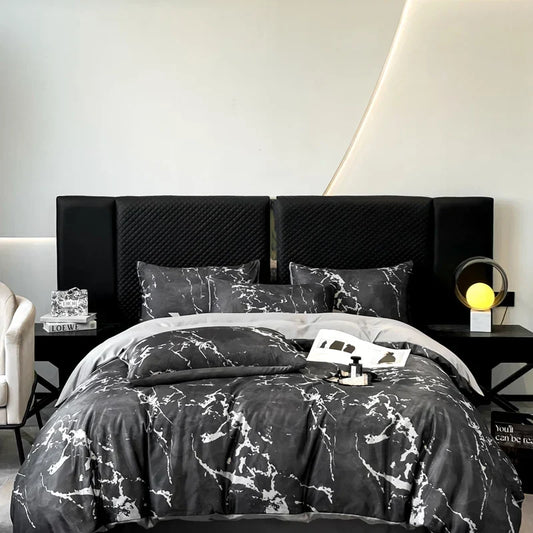 Artfan lighting Black Grey Marble Ice Silk Duvet Cover Set - Luxury Cooling Comfort, Nordic Style
