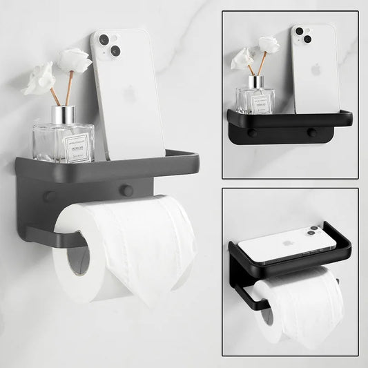 Artfan Aluminum Black Tissue Holder with Phone Shelf - Toilet Paper Rack