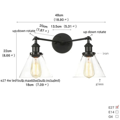Artfan lighting Black LED Wall Lamp Sconce Industrial Loft Vintage Bathroom Mirror Light