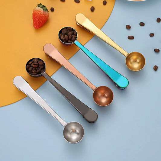 Artfan 2-in-1 Stainless Steel Coffee Spoon & Sealing Clip - Gold Kitchen Accessory