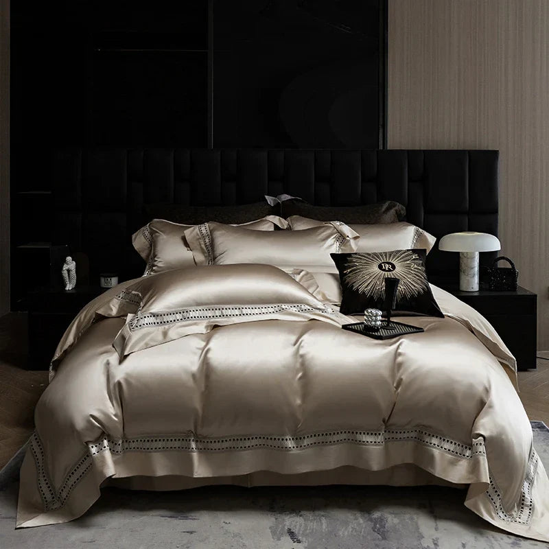 Artfan 1000TC Egyptian Cotton Luxury Satin Bedding Set with Wide Hollow Edge