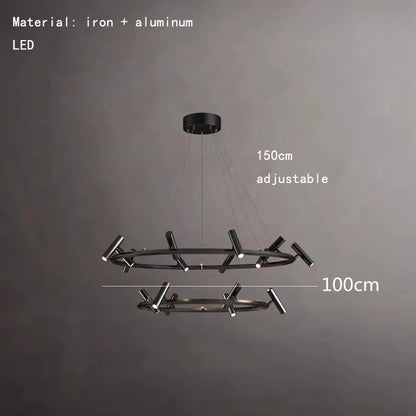 Artfan lighting Black LED Spot Chandelier: Modern Minimalist Rotatable Hanging Lamp for Home Decor
