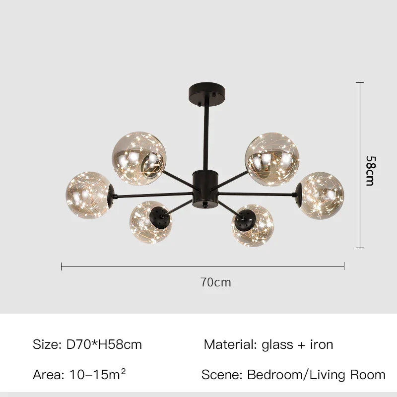 Artfan lighting Black Glass Ball Chandelier: Luxury Dimmable Pendant Lamp for Living Room & Bedroom.