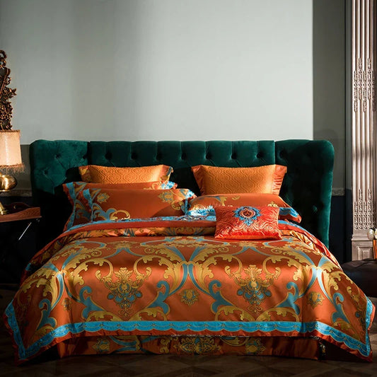 Artfan 200S Embroidery Cotton Bedding Set: Queen King Linens with Duvet, Sheet, Pillowcase