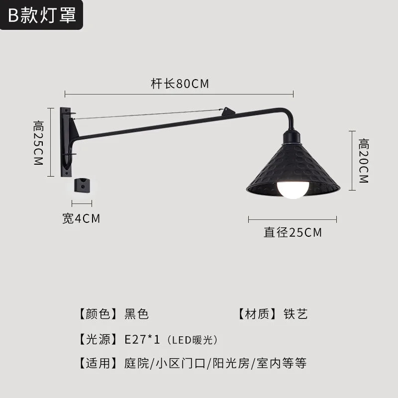 Artfan lighting Black LED Swing Arm Wall Lamp for Outdoor Decor in Bedroom, Balcony & Aisle