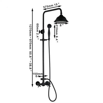 Artfan 8" Black Rain Shower Head Set with Hand Spray and Mixer Faucet
