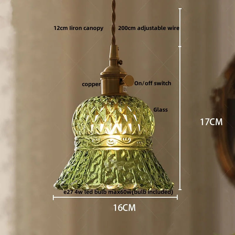 Artfan Green Glass LED Pendant Light | Nordic Modern Copper Knob Switch Hanging Fixture