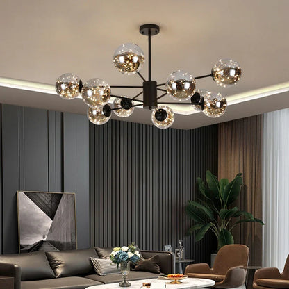 Artfan lighting Black Glass Ball Chandelier: Luxury Dimmable Pendant Lamp for Living Room & Bedroom.