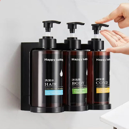 Artfan Amber Soap Dispenser & Shampoo Bottles Set for Drill-Free Bathroom Storage