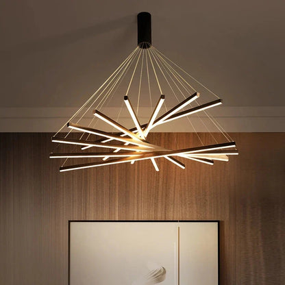 Artfan lighting Black LED Stair Chandelier: Modern Ceiling Pendant Light Fixture for Hall and Living Duplex.